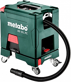 Аккумуляторный строительный пылесос для сухой уборки Metabo AS 18 L PC на площадке с роликами