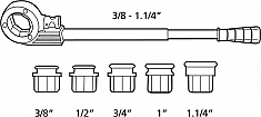 Диапазон применения клуппа трубного ручного Rothenberger Super Cut Set BSPT R 1/2"-3/4"-1"-1 1/4"