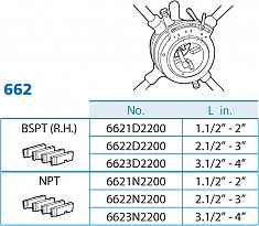 Гребенки клуппа трубного регулируемого Super-Ego 662 Set 1 1/2"-4" BSPT R